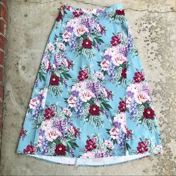 Show Me Your Mumu Midi Flirt Skirt Floral Print Darling Dolls Green Faux Wrap M - Picture 2 of 7